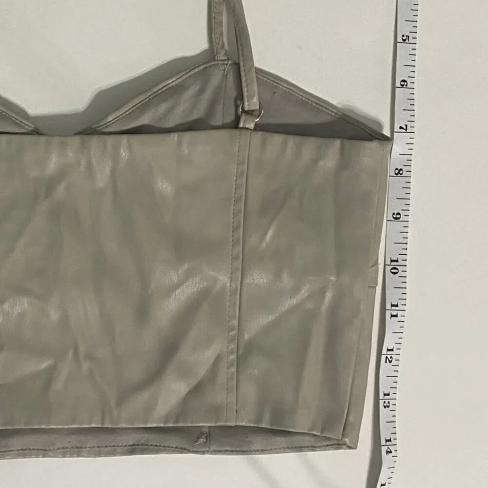 Zara Faux Leather Cream Colored Crop Tank Top with Adjustable Straps, Size S - Picture 8 of 9
